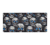 Horror Skull Blue Neon Eyes Halloween Smooth Mouse and Keyboard pad for Writing Modern Mousepad 31.5 x 11.8in