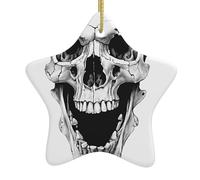 (Horror Skull) Christmas Ceramic Star Shape Ornament Pendant Xmas Tree Hanging Decoration For Holiday Home Party Decor