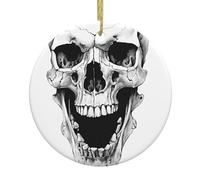 (Horror Skull) Christmas Tree Ceramic Hanging Round Pendant Xmas Tree Hanging Ornament For Home Holiday Party Decorations