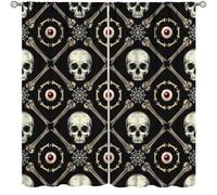 Horror Skull Curtains,Gothic Skeleton Wall Halloween Print Decor Drapes for Bedroom Living Room Kitchen Window Treatment 2 Panels Set Total Size 42" W X 45" L Inch
