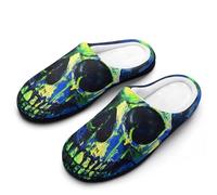 Horror Skull Green Pigment Mens Slipper Slip On Winter Warm House Slippers Shoes Indoor Outdoor