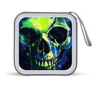 Horror Skull Green Pigment Portable CD Case Holder 48 Capacity Travel DVD Storage Boxs Wallet Bag