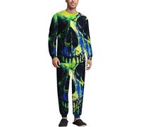 Horror Skull Green Pigment Soft Mens Pyjamas Set Loungewear Long Sleeve Round Neck Tops And Pants