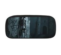 Horror Skull Pencil Case Waterproof Leather Pencil Pouch Multi-purpose Aesthetic Makeup Bag Cute Pen Bag Large Cosmetic Bag for Office Stationery, Travel