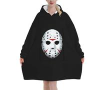Horror Skull Print Oversized Blanket Hoodie Sweatshirt, Wearable Flannel Blanket Hoodies For Women And Men, Super Soft And Warm Cozy With Big Pockets