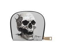 Horror Skull Printed Leather Half Circle Card Wallet Zipper Card Case Holder, Compact Stylish for Men and Women
