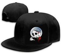 Horror Skull Rose Hat Cool Reaper Grim Flat Bill Hats for Mens Snapback Hat Snap Back Pack Fitted Hats Adjustable Men's Horror Baseball Caps Adult, Skull Rose Moon