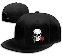 Horror Skull Rose Hat Snapback Hats for Men Flat Bill Brim Snap Backpack Trucker Hats Adjustable Men's Baseball Caps, Skull With Rose, 1