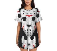Horror Skull Women'S Short-Sleeved Pajama Set - Comfortable Sleepwear With Stylish Design And Lightweight Fabric Breathable Pajama Sleep Shirt Casual Sleepwear Black