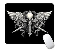 Horror Square Mouse Pad Non-Slip Rubber Base Mousepad for Laptop, Computer & PC Funny Black Art Desk Mat Gothic Skull Wings
