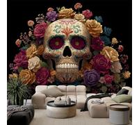 Horror Style Non-Woven Wall Mural 250W x 175H cm, Plant Flower Sugar Skull Premium Photo Wallpaper Art Print - Bedroom Wall Mural Decoration Poster Picture Wallpaper Modern Design