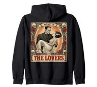Horror The Lovers Tarot Card Funny Frankenstein And Bride Zip Hoodie
