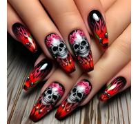 Horror Theme Artificial Nails Bloody Floral Pattern ABS Build Nails Long Lasting Halloween Manicure Accessories 24pcs Halloween Red Skeleton Nail