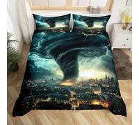 Horror Theme Bedding Set,3D Tornado Duvet Cover Single for Kids Boys Girls,Lightning Tornado Bed Set,Natural Disaster Quilt Cover with 1 Pillowcase Bedroom Decor