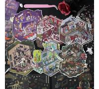 Horror Theme DIY 3D Sticker Scene 6 Sets Isometric Miniature Room Stickers Book for Kids Adults Cute Make Your Own House Stickers for Gifts Paint by Sticker