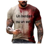 Horror Themed Tshirts Men Pumpkin Printed T-Shirt Vintage Print Streetwear Outdoor Sports Shirts Funny Adult Costumes Skeleton Halloween for Gym Workout Sessions Beige