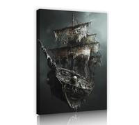 Horror Themes Canvas Art Ghostly Old Ship Mysterious Nautical Scene Wall Art Poster and Prints for Teen Room Adults Men Women Home Decor 35x52cm Innerframe