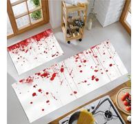 Horror Thriller Style Kitchen Rug Sets 2 Piece, Anti Fatigue Comfort Standing Red Bloodstains Kitchen Mats Set, Washable Easy Care White Floor Mat, for Laundry Room Hallway 43x75cm+43x150cm