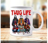 Horror Thug Life V2 Coffee Mug Cup Novelty Halloween Funny Ceramic White Double-Sided Printed Birthday Christmas Xmas Gifts for Him Her Tea Hot Chocolate Drinkwear Mugs Scary Fans by Trendy Gifts UK
