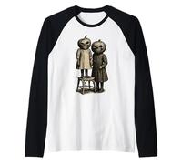 Horror Vintage Photo Tee Scary Grunge Pumpkin Heads Kids Raglan Baseball Tee