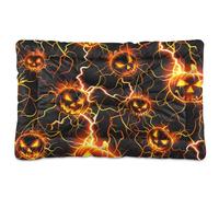 Horrors Lightning Pumpkin Halloween Washable Dog Sleeping Mattress Soft Anti-Slip Dog Crate Mat for Large Jumbo Medium Small Dogs 36" x 24"