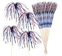 Hors D'oeuvres Picks | 50 Fireworks Cupcake Picks - Patriotic Decor, Fun Fancy Food Tosticks for Appetizers, Barbecues, Drinks and Home Parties