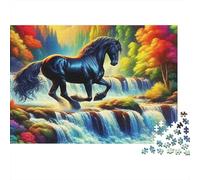 Horse 1000-Piece Jigsaw Puzzle Black Waterfall Rainbow Run - Recycled Cardboard for Kids52x38cm/1000pcs