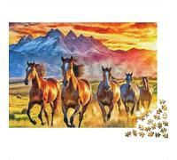 Horse 1000-Piece Jigsaw Puzzle Horses Mountain Sunset Gallop - Classic Educational & Challenging Game for Adults And Kids70x50cm/1000pcs