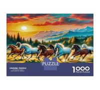 Horse 1000 Piece Puzzles for Adults with No Puzzle Dust Colourful Jigsaws Mountain Running Horses for Anxiety Relief Games during Family Puzzle Night 52x38cm/1000pcs