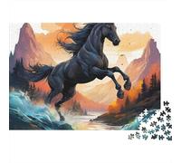 Horse 1000 Pieces Jigsaw Puzzle Black Mountain Wave Leap- Classic Educational Game for Adults 52x38cm/1000pcs