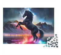 Horse 1000Pc Jigsaw Puzzle Black Neon Mountain Leap - Decoration for Adults And Kids52x38cm/1000pcs