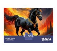 Horse 1000Pc Jigsaw Puzzle for Senior Citizens Recycled Black Horse Sunset Cardboard Challenging & Brainteasing Classic Educational Games 38x26cm/1000pcs