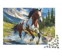 Horse 1000Pc Jigsaw Puzzle Pinto Mountain Stream Leap- Recycled Cardboard Decoration for Adults 38x26cm/1000pcs