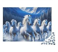 Horse 1000Pc Jigsaw Puzzles for Adults | Sustainable White Horses Run through Mountains Challenging & Educational Game 38x26cm/1000pcs