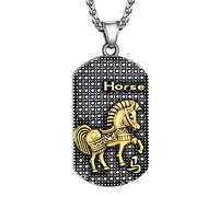 Horse 12 Chinese Zodiac Constellation Round Tag, Horoscope Sign Coin Necklace For Men