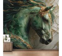 Horse 3D Wallpaper for Living Room, Marble Texture Wall Mural for Bedroom 400x280 cm, Non-Woven Photo Wallpaper, Home Decor D&O134