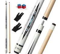Horse 58" 19oz Pool Cue Stick with Maple Shaft, 1/2 Joint, 13mm Tip, White Gloss Finish & Gothic Style - Includes 2 Gloves & 2 Chalks, Beginner Billiard Pool Cue for Adult Home & Bar Entertainment