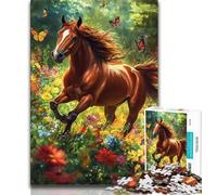Horse Among Flowers Jigsaws 1000 Pieces for Adults,Staycation Kill Time Every Piece Is Unique - Challenging Family Fun Game (75x50cm)
