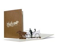 horse and carriage wedding cards, unusual wedding pop up cards with envelope, wedding invitations, wedding wishes, wedding anniversary greetings, tie the knot invite, congrats to bride and groom, L18