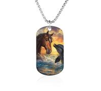 Horse And Dolphin Funny Memorial Necklace Lightweight Printed Photo Necklaces Metal Tag Pendant