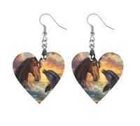 Horse And Dolphin Trendy Wooden Earrings for Women Boho Charms Studs Lightweight Dangle Drop Pendant Star
