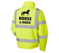 Horse and Rider With Horse Image Yellow Hi Vis Bomber Jacket Reflective, Equestrain, Horse Riding, Conforms to EN20471 Class 3, High Visibility, By Brook Hi Vis, Large