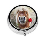 Horse and Rose This Small, Round Pill Box is a Portable Travel Medicine Organizer with Three compartments for Storing Daily medications.