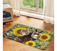 Horse and Sunflower Dog Food Mats for Floors, 12x18 Inch Non-Slip Super Absorbent Pet Food Mat, Dishwasher Dog Mat for Food and Water, Cute Rubber Quick Dry Pet Feeding Mat for Dogs Puppy Cats