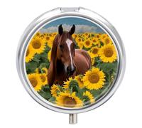 Horse and Sunflower Pill Box Mini Pill Case Pocket Pill Case for Men Travel Pill Box Cute Pill Organizer 3 Compartment Medicine Pill Organizer Pill Container Pill Holder