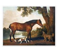 Horse and Two Dogs Poster by George Stubbs 70 x 50 cm Brown Wall art Wall decor