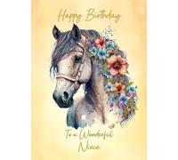 Horse Art Birthday Card For Niece (Design 1)