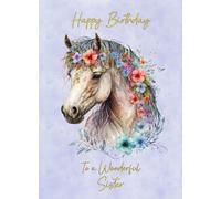 Horse Art Birthday Card For Sister (Design 3)
