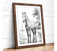 Horse at Water's Edge Coastal Framed Wall Art Print A1 (84.1×59.4cm)