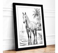 Horse at Water's Edge Coastal Framed Wall Art Print A1 (84.1×59.4cm)